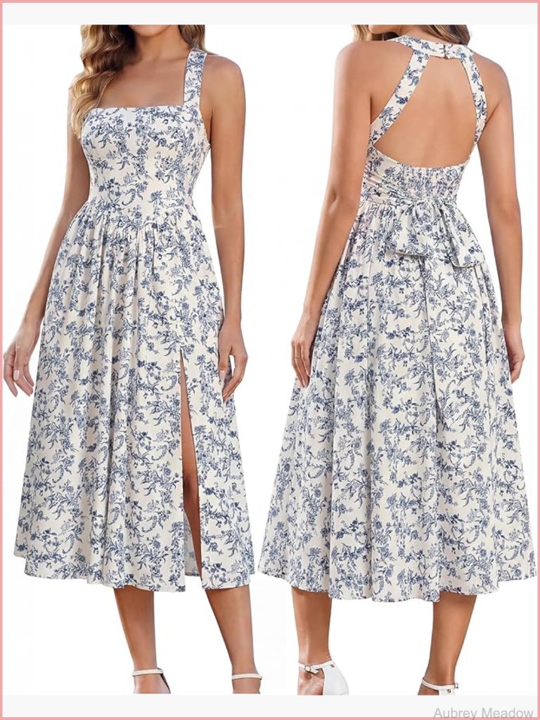 Floral Halter Corset Midi Dress With Bow Tie Back
